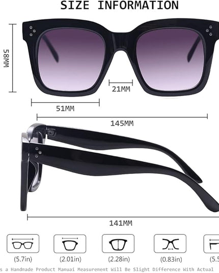 Vintage Women Oversized Sunglasses Designer Luxury Square Sun Glasses UV400 Protection Flat Lens