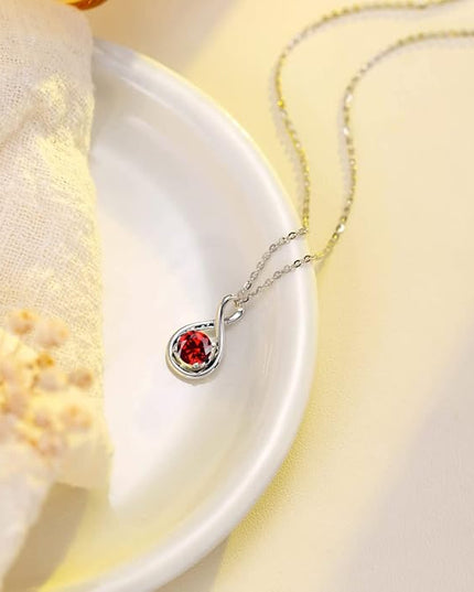 FANCIME 14K Solid Gold Birthstone Pendant with Sterling Silver Chain Infinity Gemstone Necklace Fine Jewelry Anniversary Birthday Christmas Gifts for Women Wife Her