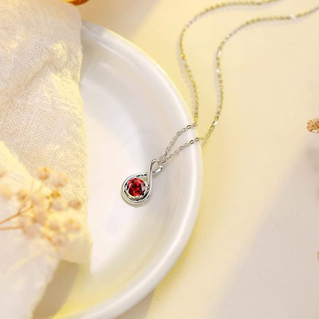 FANCIME 14K Solid Gold Birthstone Pendant with Sterling Silver Chain Infinity Gemstone Necklace Fine Jewelry Anniversary Birthday Christmas Gifts for Women Wife Her