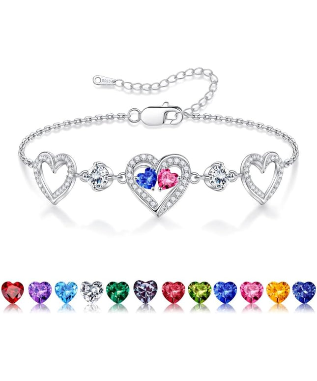 Iefil Valentines Day Gifts for Her - 925 Sterling Silver Heart Birthstone Bracelet Birthday Anniversary Jewelry Gifts for Her Wife