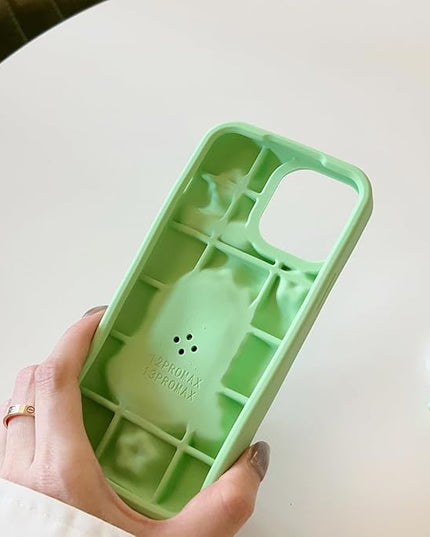 Case Compatible with iPhone 14,Cute 3D Kawaii Funny Green Dinosaur Decompression Cartoon Cover with Keychain Soft Silicone Gel Drop Protector Women Girls