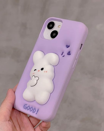 Case for iPhone 13 Pro Max,Cute 3D Kawaii Phone Cases Funny Bunny Purple Cartoon Cover Bear Phone Case Soft Silicone Gel Drop Protection Case Women Girls for iPhone 13 Pro Max