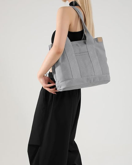 Small Tote Bag with Zipper, 2024 Canvas Multi-Pocket Crossbody Bag Shoulder Bag Satchel Hobo Bag Messenger Bag