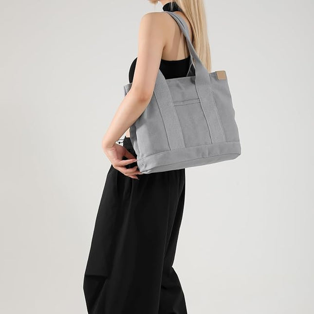 Small Tote Bag with Zipper, 2024 Canvas Multi-Pocket Crossbody Bag Shoulder Bag Satchel Hobo Bag Messenger Bag