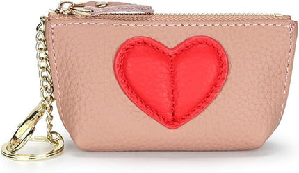 ZYLOXAR Genuine Leather Wallet Soft Coin Purse with Keychain Small Zipper Pouch for Women (Pink)
