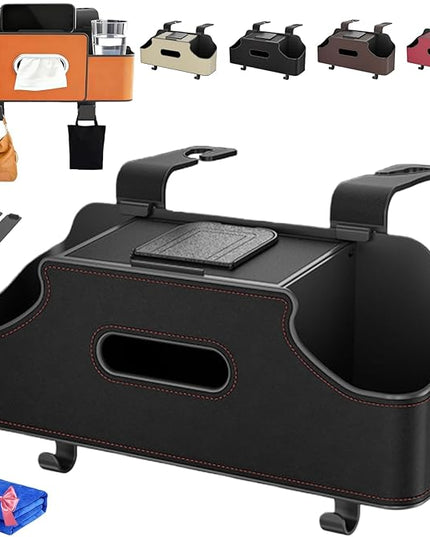 4-in-1 Car Organizers and Storage Box Multifunctional, Behind the Seat Organizer for Car, Cars Backseat Organizers with Tissue Holder and Cup Holder, Consolas Centrales De Auto (Black)