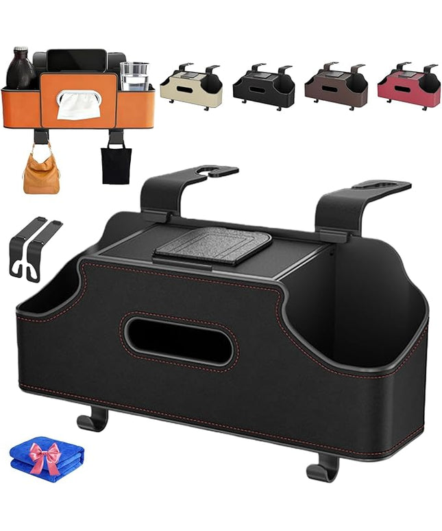 4-in-1 Car Organizers and Storage Box Multifunctional, Behind the Seat Organizer for Car, Cars Backseat Organizers with Tissue Holder and Cup Holder, Consolas Centrales De Auto (Black)