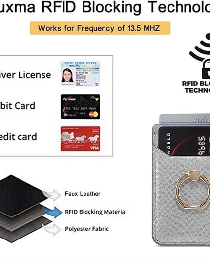 BIAJIYA Phone Card Holder RFID Leather Wallet Credit Adhesive Cell Case Stick-on Card Holder for Women and Men Back of Phone for Most of Smartphones
