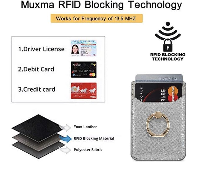 BIAJIYA Phone Card Holder RFID Leather Wallet Credit Adhesive Cell Case Stick-on Card Holder for Women and Men Back of Phone for Most of Smartphones