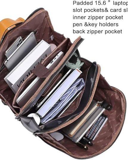 CLUCI Leather Backpack for Women, 15.6 inch Laptop Bag, Large Genuine Work Backpack Travel Back