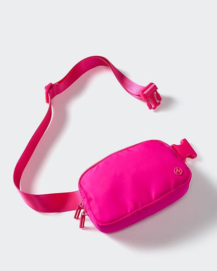 Pander Two Way Zipper Fanny Pack Nylon Everywhere Belt Bag for Women, Water Repellent Waist Packs, Crossbody Bags with Adjustable Strap (Sonic Pink).