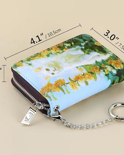 FurArt Zipper Wallet Women, RFID Blocking Credit Card Wallet, Business Card Holder, Compact Size KeyChain Wallet