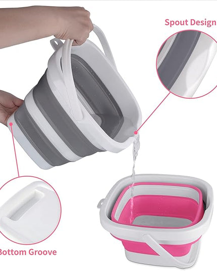 2 Pack Collapsible Buckets 5L 1.3Gallon Small Cleaning Bucket for Household Portable Plastic Bucket Outdoor Car Washing Tub Foldable Camping Beach Sand Water Pot Pail Space Saving Square Grey and Pink