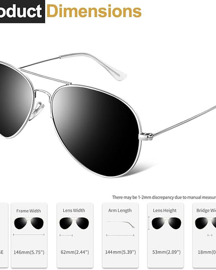 Joopin Polarized Metal Aviation Sunglasses Men, Classic Military Sun Glasses Women, Rectangle Shades UV400 Protection Costume
