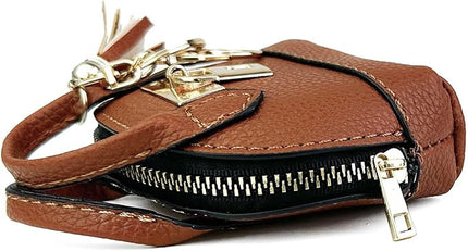 Plinvo Cute Genuine Leather Keychain Coin Purse for Women with Tassels Mini Change Pouch Brown (Brown)
