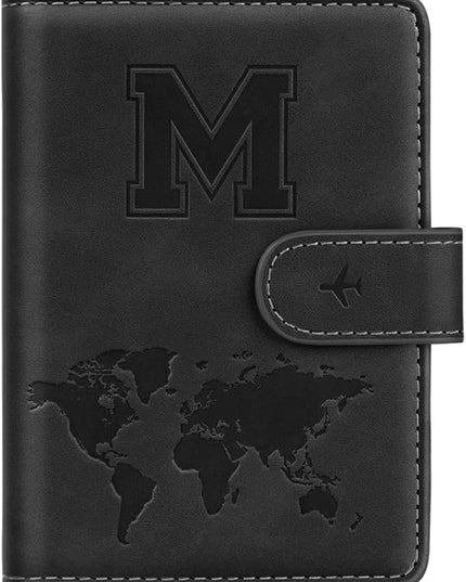 Passport Holder Wallet Cover Personalized Letter A-Z Travel Wallet RFID Blocking Passport Cover Wallet Case for Travel Passport Book Holders for Women and Men, Black-M