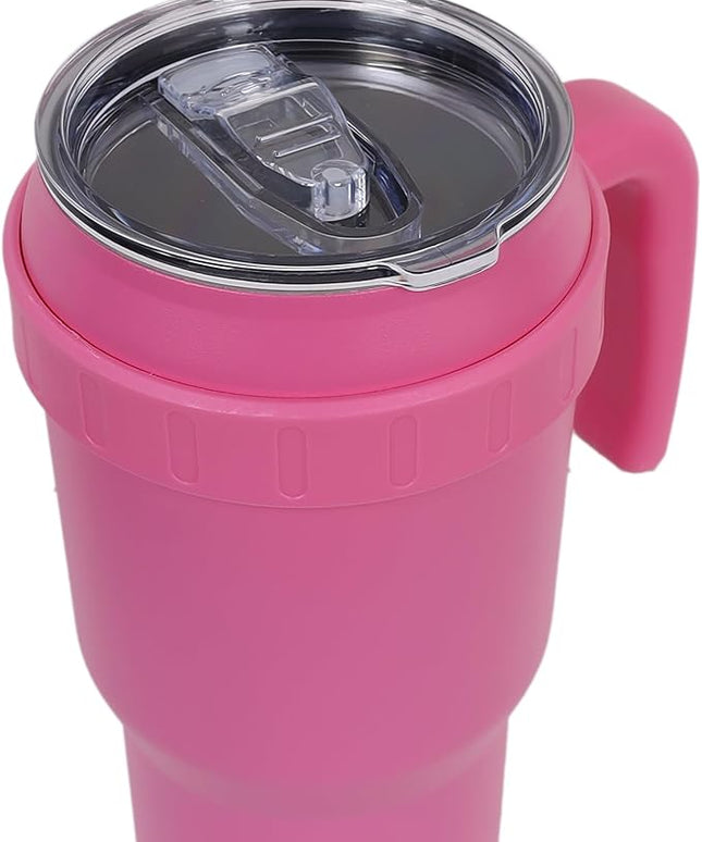 40 Oz Tumbler with Handle & Straw Lid, Insulated Stainless Steel Vacuum Flask, Double Wall Thermal Car Cup for Hot & Cold Drinks, Leak Proof, BPA Free (Rose Pink)