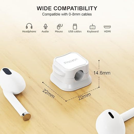 24 Pack Magnetic Cable Clip Organizer Cord Holder, Picozon Adhesive Cable Management, Wire Phone USB Charger Cable Holder, Keeper Organizer for Office Home Desktop Table - White