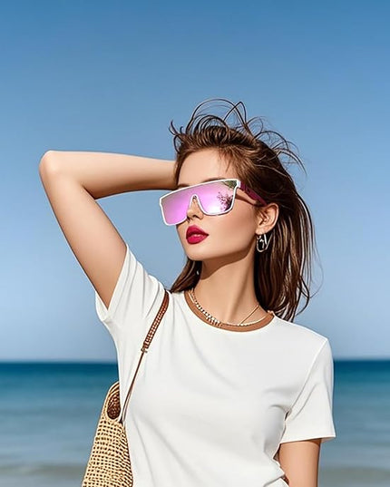 FEISEDY Sunglasses for Women Men, Fashion Mirrored Single Lens, Driving Beach Sunnies UV400 Shades B2996
