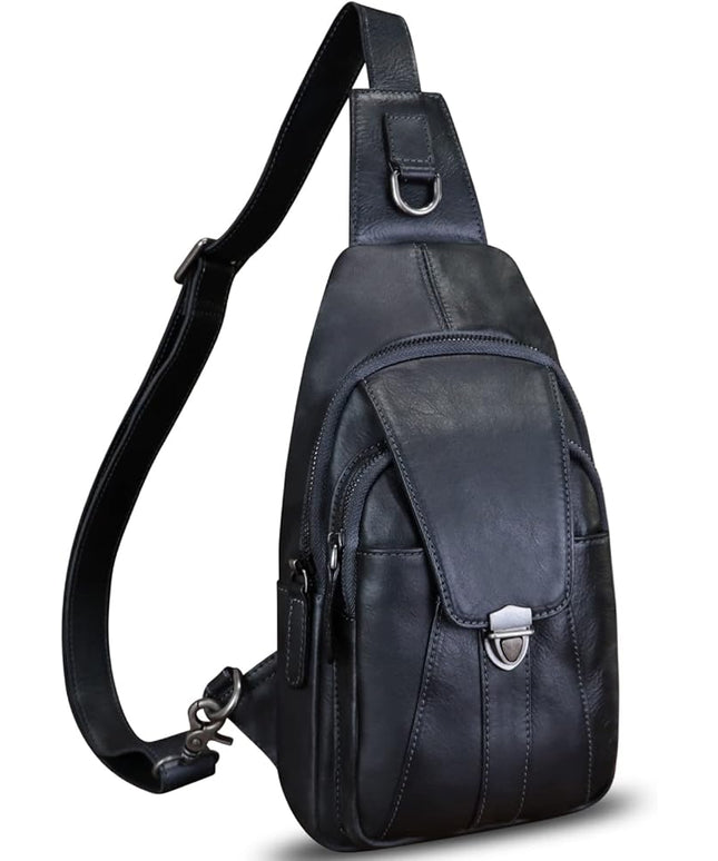 Genuine Leather Sling Bag for Women and Man Handmade Retro Hiking Crossbody Backpack Purse Chest Shoulder Daypack