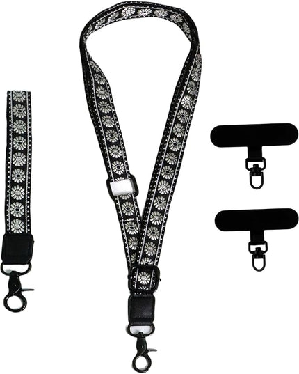 Adjustable Lanyard for Phone, Camera, Name Tags, ID card, Keychain and Wristlet Straps with 2 phone pads(Black)