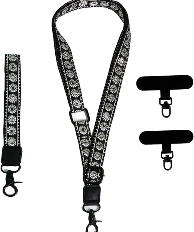 Adjustable Lanyard for Phone, Camera, Name Tags, ID card, Keychain and Wristlet Straps with 2 phone pads(Black)