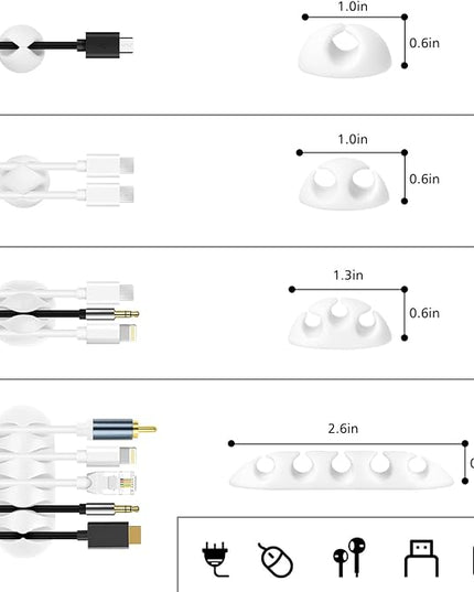 White Cable Management Organizer Kit, 2 Wire Sleeve Protector, 41 Self Adhesive Cable Clips Holder, 10pcs+2 Roll Reusable Cable Ties and 100 Cable Zip Ties for TV Computer Cord Tidy Under Desk