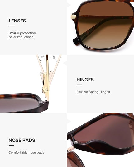 SOJOS Sunglasses for Women & Men, Square, Retro, Polarized Lens, Trendy Aviator, 90s Shades