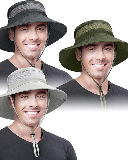 3 Pack Mens Boonie Sun Hat UV Protection Outdoor Bucket Fishing Hat for Hiking Safari & Gardening
