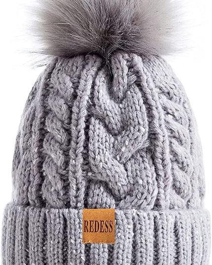 REDESS Women Winter Pompom Beanie Hat with Warm Fleece Lined, Thick Slouchy Snow Knit Skull Ski Cap