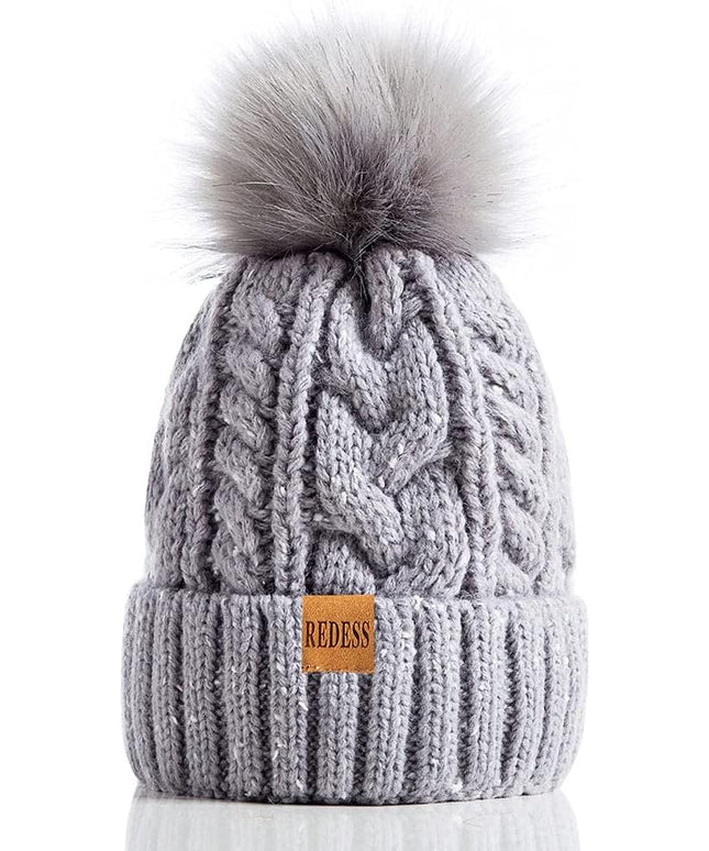REDESS Women Winter Pompom Beanie Hat with Warm Fleece Lined, Thick Slouchy Snow Knit Skull Ski Cap