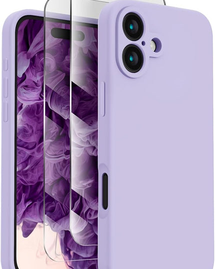 FireNova Designed for iPhone 16 Plus Case, Silicone Upgraded [Camera Protection] Case with [2 Screen Protectors], Soft Anti-Scratch Microfiber Lining Inside, 6.7 inch, Clove Purple