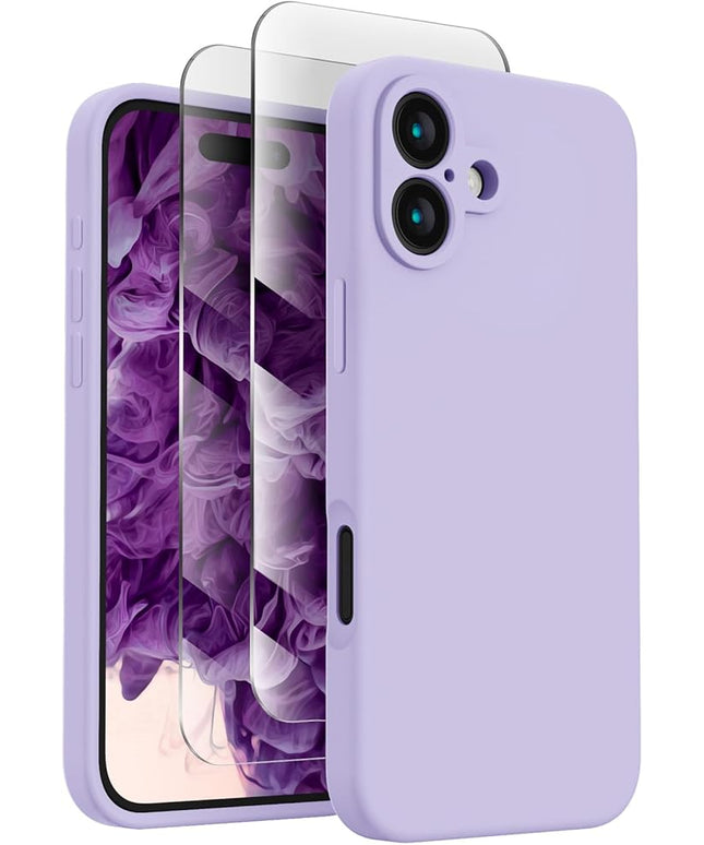 FireNova Designed for iPhone 16 Case, Silicone Upgraded [Camera Protection] Phone Case with [2 Screen Protectors], Soft Anti-Scratch Microfiber Lining Inside, 6.1 inch, Clove Purple