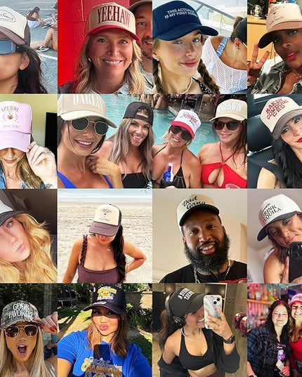 Red, White, & Brunette Hat | Premium Vintage Trucker Hat with Adjustable Snapback for Men and Women