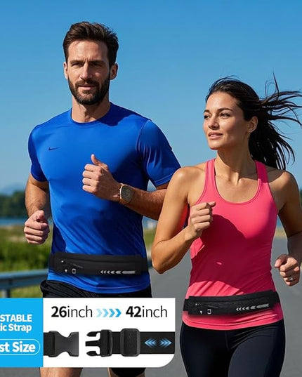 USHAKE Slim Running Belt for Women Men-Runners Phone Holder Fanny Pack, Adjustable, Bounce Free Waist Pouch bag for Workout, Money Belt, Run Gear Accessories Black