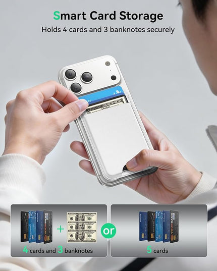 Fanseesy for MagSafe Wallet with Stand, 5 Card Holder, Slim Leather Magnetic Wallet for iPhone 17/16/15/14/13/12 Pro Max Plus Air Series, 3 Card Slots & 1 Cash Slot,White