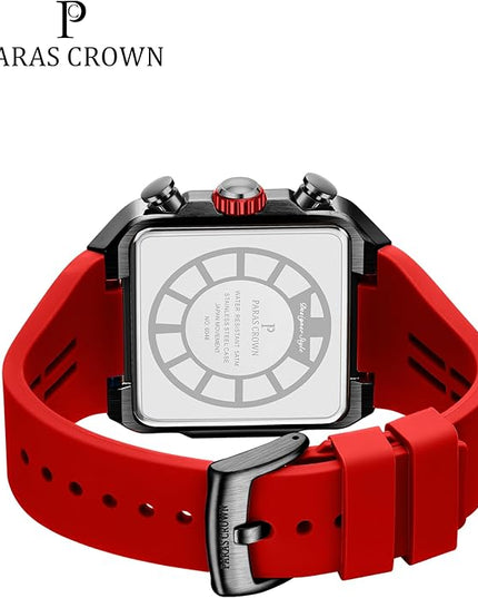 Paras Crown Watches for Men Tonneau 5ATM Waterproof Quartz Luxury Chronograph Analog Men's Wrist Watches Stainless Steel Case Mens Watches