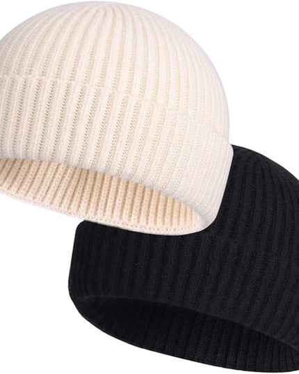 ROYBENS 2 Pack Wool Fisherman Beanies for Men, Knit Short Watch Cap Winter Warm Hats