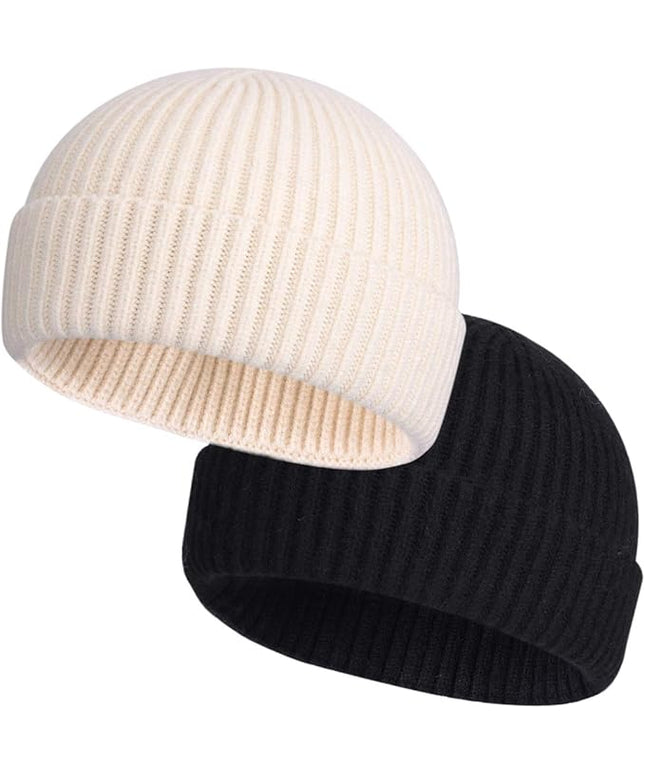 ROYBENS 2 Pack Wool Fisherman Beanies for Men, Knit Short Watch Cap Winter Warm Hats