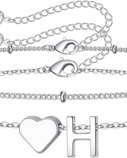 M MOOHAM Valentines Day Gifts for Kids Teen Girls -14K-Gold-Plated Heart Initial A-Z Bracelets for Women Girl Dainty Gold Bracelets Birthday Valentines Gifts for Women Her Teenage Girls Kid Teen Gift