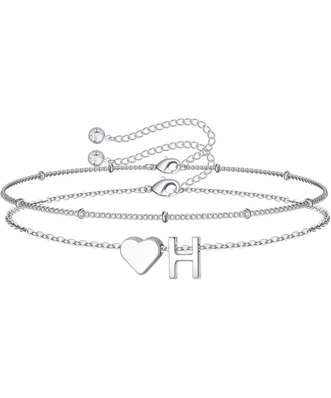 M MOOHAM Valentines Day Gifts for Kids Teen Girls -14K-Gold-Plated Heart Initial A-Z Bracelets for Women Girl Dainty Gold Bracelets Birthday Valentines Gifts for Women Her Teenage Girls Kid Teen Gift