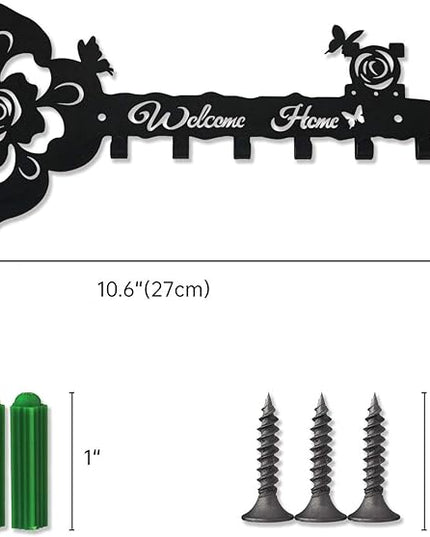 Deveosa Key Hooks Holder for Wall Decorative - Small Black Entryway Welcome Home Sign Key Hanging Hangers Wall Mounted Racks