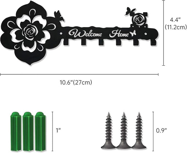Deveosa Key Hooks Holder for Wall Decorative - Small Black Entryway Welcome Home Sign Key Hanging Hangers Wall Mounted Racks