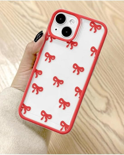 Designed for iPhone Case,Clear Cute Ribbon Bowknot Pattern Aesthetic Transparent Phone Case Raised Camera Protection Stylish Slim Soft Phone Case (Red,iPhone 11)