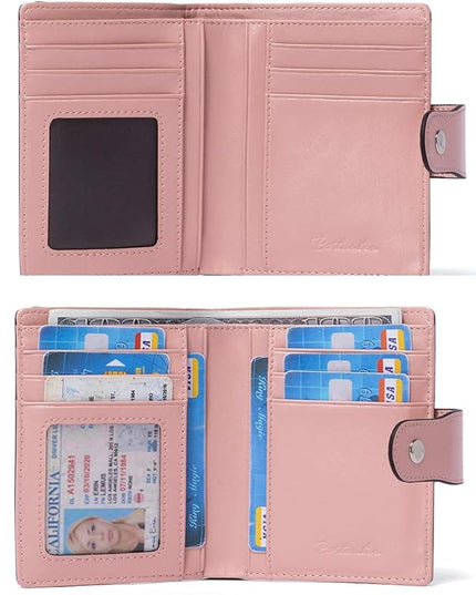 BOSTANTEN Women Leather Wallet RFID Blocking Small Bifold Zipper Pocket Wallet Card Case Purse with ID Window
