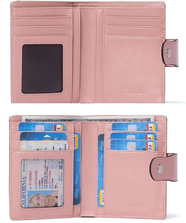 BOSTANTEN Women Leather Wallet RFID Blocking Small Bifold Zipper Pocket Wallet Card Case Purse with ID Window