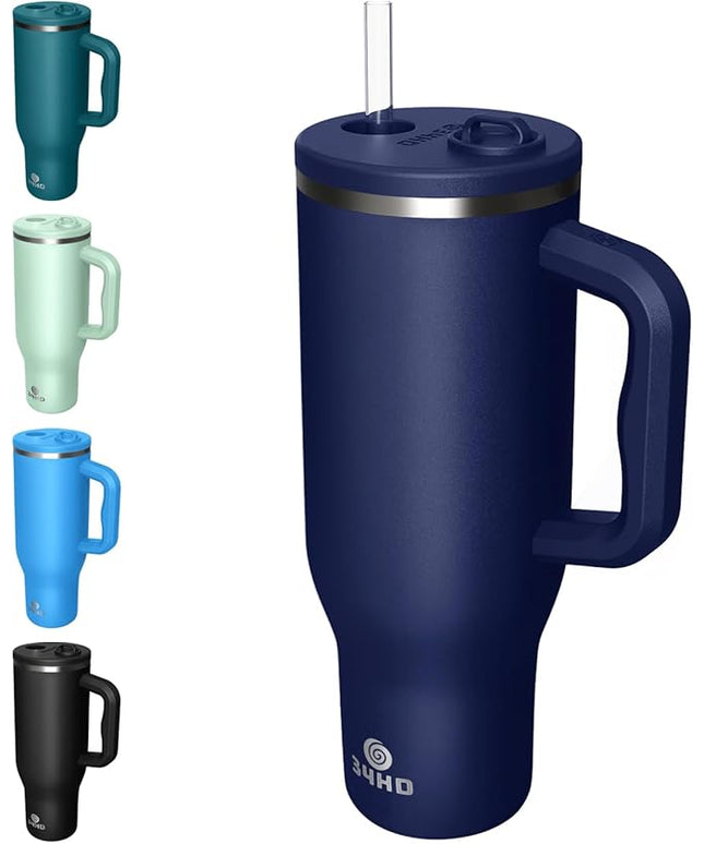 34HD 40 oz Stainless Steel Tumbler - Leakproof Insulated Water Bottle with Handle, Magnetic Lid and Flexible Straw - Iced for 48 Hours – Perfect for Men, Women, Birthday Gift, Navy - Deep Sea Blue