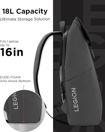 Lenovo Legion Gaming Backpack GB400 for Computers Up to 16 Inch - Lightweight Water Repellant Bag with Multiple Pockets, & Superior Valuables Protection for Gamers (Black)