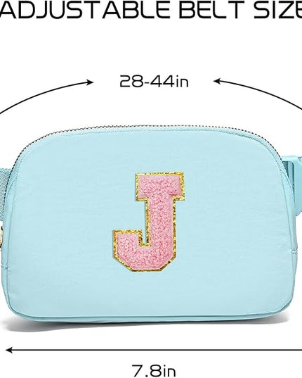 Gitus Gifts for 7 8 9 10 11 Year Old Girls Belt Bag Fanny Pack Crossbody Bags with Initial Letter Patch Birthday Gifts for Daughter Sister Friends Teen girls (Icing Blue-J)
