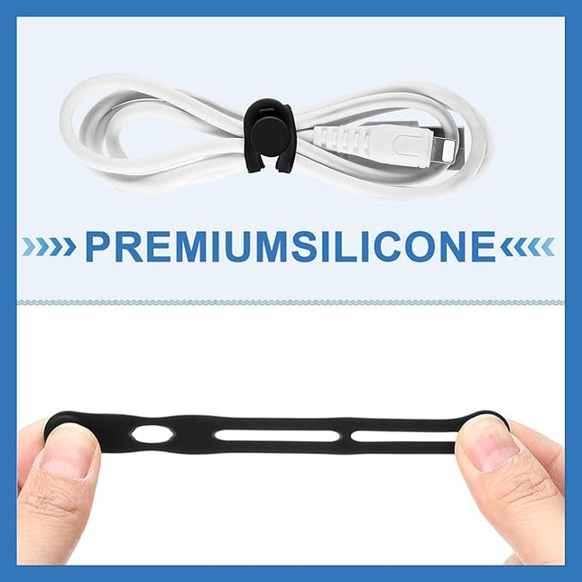 42 Pcs Silicone Cable Ties Reusable Cord Straps Multipurpose Elastic Cable Organizer for Bundling Fastening Earphone Phone Charger Home Office School(Black,3.15 Inch)